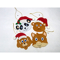 Christmas Wish Hanging Ornament. Panda, Bear, Dog & Cat Design. Each carrying a writing card inserted at the back side. Set of 4 pieces.