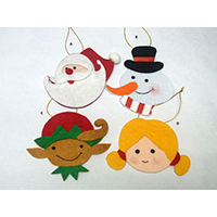 Christmas Wish Hanging Ornament. Santa, Snowman, Elf & Girl Design. Each carrying a writing card inserted at the back side. Set of 4 pieces.