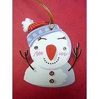 Christmas Wish-Card Hanging Ornament. Snowman Design. Eyes with Beads. 2 cards combined to form 1 single piece. Set of 4 pieces.