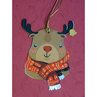 Christmas Wish-Card Hanging Ornament. Reindeer Design. Eyes with Beads. 2 cards combined to form 1 single piece. Set of 4 pieces.