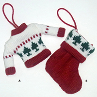 Christmas Hanging Decoration. Mini Pull-over and Stocking.