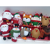 Christmas Hanging Decoration. Santa, Snowman, Elf & Animal Figures. Each with Hanging Legs. 10 pieces Packed in Gift Box.